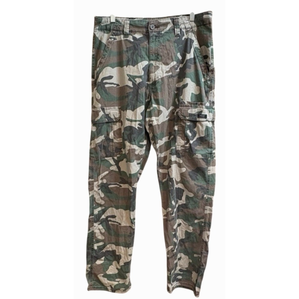 Wrangler Pants Cargo Ripstop Mens 34x32 Camoflauge Green Outdoor Utility Pockets - Picture 2 of 8